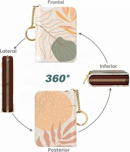 Vista 2 de Nipichsha Tarjetero para Tarjetas de Crédito, Tarjetero Pequeño de RFID para Mujeres, Tarjetero de Cuero Delgado, Modas Hoja de arte abstracto