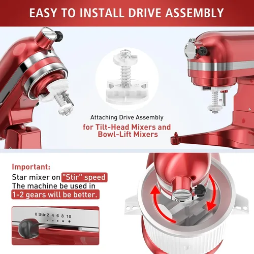 Vista 4 de Accesorio para batidora KitchenAid, cuenco de helado compatible con batidoras de soporte de 4.5 cuartos y 6 cuartos de galón o más grandes