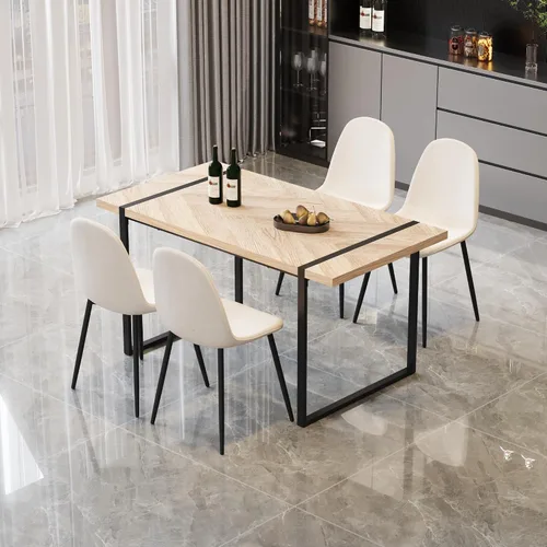 Vista 20 de Juego de mesa de comedor moderno para 4, juego de mesa y sillas de cocina de madera, juego de mesa de comedor de 5 piezas con 1 mesa de MDF y 4