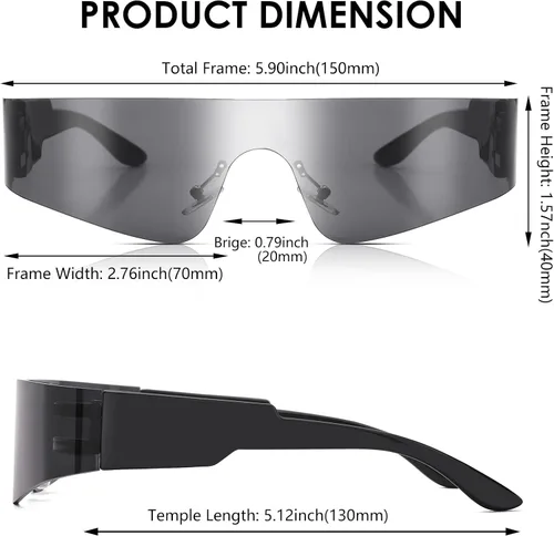 Vista 4 de NULOOQ Y2K - Gafas de sol futuristas envolventes sin montura para mujeres y hombres gafas de sol de moda Cyberpunk con visera monobloque