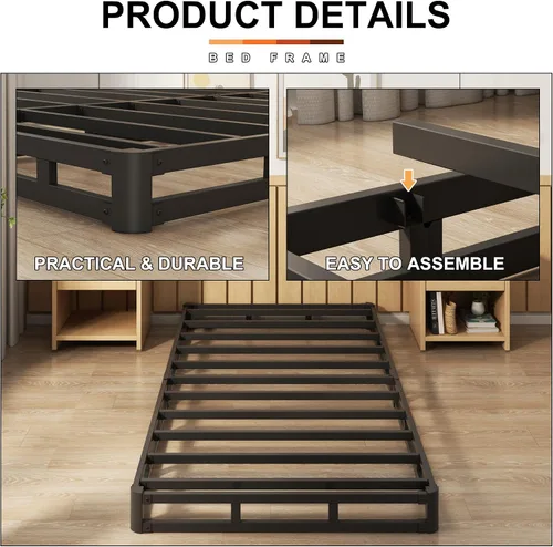 Vista 4 de EMODA Base de cama de metal resistente de 4 pulgadas con cubierta de tela, fácil montaje