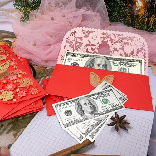 Vista 4 de Honbay 6 sobres chinos rojos de la suerte, bolsillo para dinero Hong Bao, organizador de regalo, envolopes para festival de primavera, cumpleaños