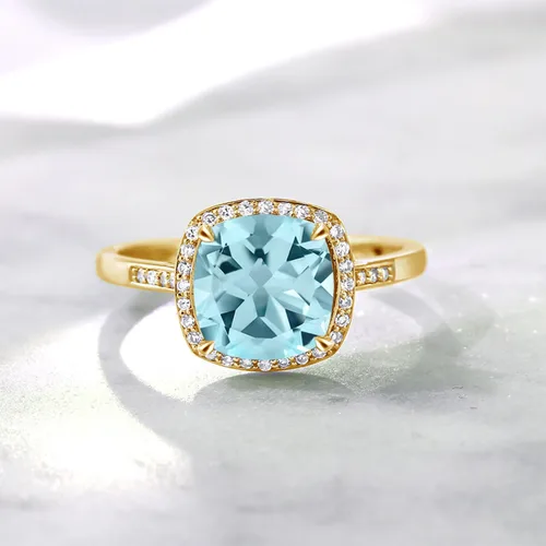 Vista 5 de Gem Stone King Anillo de compromiso de oro amarillo de 10 quilates con topacio azul cielo y diamante para mujer