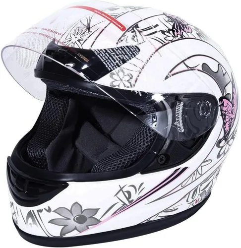 Vista 18 de TCT-MOTORPARTS - Casco de motocicleta con tapa abatible, de cara completa, certificado por el DOT, diseño de mariposa rosa y negro, casco deportivo