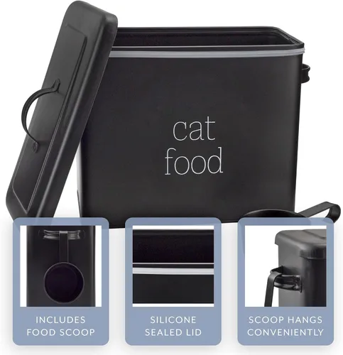 Vista 3 de AuldHome Design Farmhouse - Contenedor de comida para gatos (negro) con aspecto esmaltado rústico con cuchara