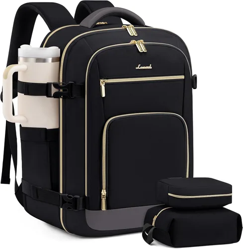 Vista 25 de LOVEVOOK Mochila de viaje para mujer y hombre, Beige, Mochilas de viaje