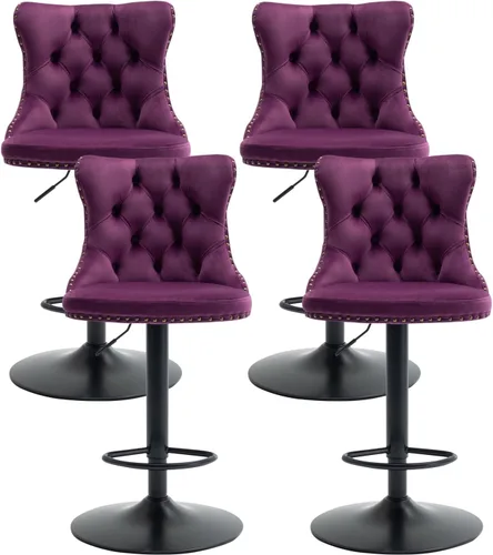 Vista 11 de Juego de 2 taburetes de bar beige, taburetes de bar tapizados ajustables con respaldo y reposapiés dorado, modernos taburetes de bar giratorios