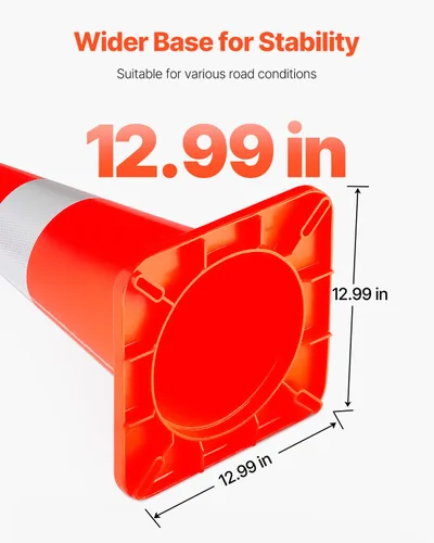 Vista 5 de VEVOR Conos de seguridad, 10 conos de tráfico de 28 pulgadas, conos de construcción naranja de PVC, 2 collares reflectantes con base pesada y anillo