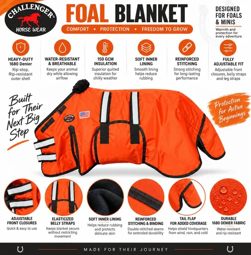 Vista 2 de 36-42 (mediano) 1680D Miniatura Weanling Donkey Pony Horse Foal Manta de invierno 519TS01OR Naranja