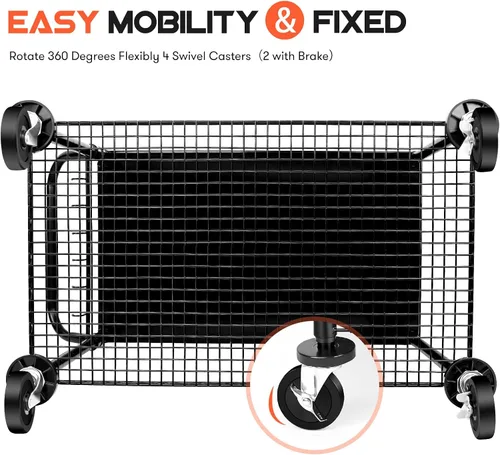 Vista 4 de WDT - Carrito utilitario rodante de gran capacidad de 680 libras, carritos rodantes de 2 niveles con ruedas, carrito de metal de grado comercial