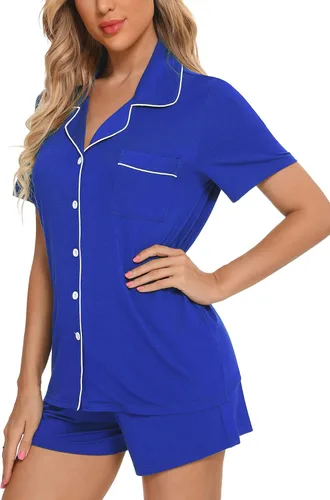 Vista 3 de Anjue Womens Pajamas Set Short Sleeve Sleepwear Button Down Nightwear Shorts Soft Pj Sets S-XXL