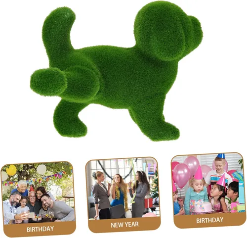 Vista 9 de Yardwe Cachorro flocado Artificiales para decoración verde Accesorios para el hogar Decoración de perro flocado Estatua de jardín Estatua de perro