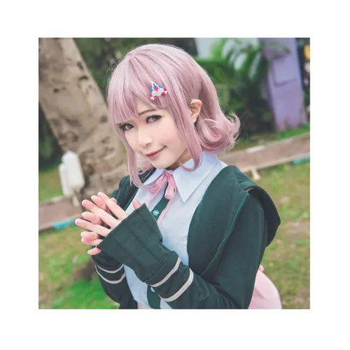Vista 4 de Peluca con horquilla de avión para cosplay y contras rosa corto