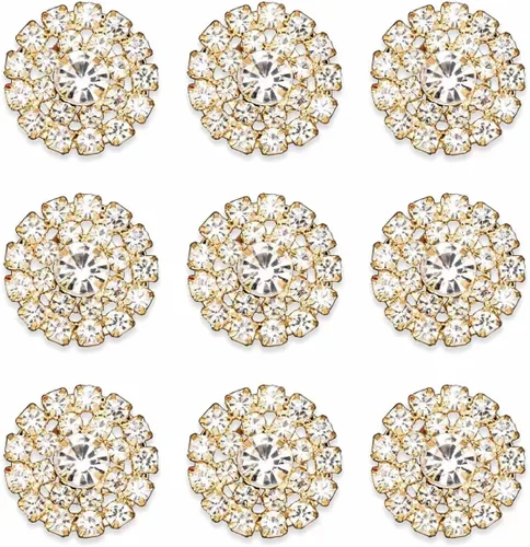 Vista 10 de 30 piezas chapadas en plata de 5 pétalos, cuentas de flores de diamantes de imitación, botón de adorno para ropa hecha a mano, zapatos, sombreros