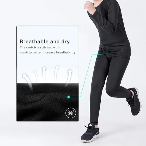 Vista 4 de Paquete de 1234 leggings de compresión para niños y jóvenes, pantalones deportivos para baloncesto, correr, hockey, Jiu Jitsu
