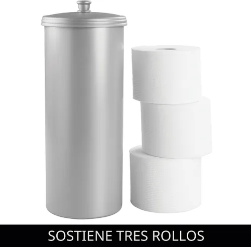Vista 5 de iDesign Soporte Independiente para Papel Higiénico de Baño con Tapa para 3 Rollos Extra, Plata Con tapa, para 3 rollos adicionales