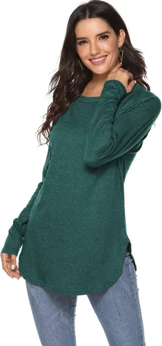 Vista 2 de Newchoice - Camiseta informal de manga larga tipo murciélago para mujer, cuello redondo, estilo básico, ajuste holgado