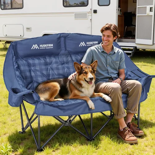 Vista 2 de Huskfirm - Silla de camping doble acolchada con respaldo alto para 2 personas, color azul