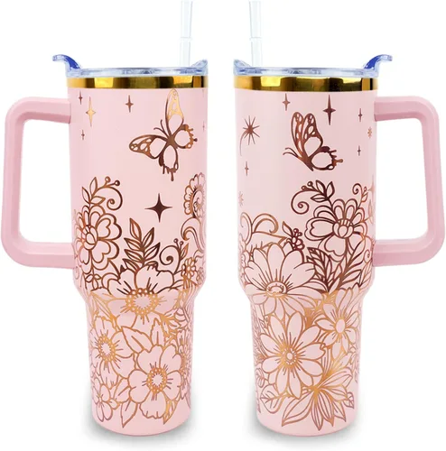 Vista 17 de Vaso de 40 onzas con asa y tapa con pajita a prueba de fugas Regalos inspiradores de cumpleaños del Día de la Madre para mujeres, hombres