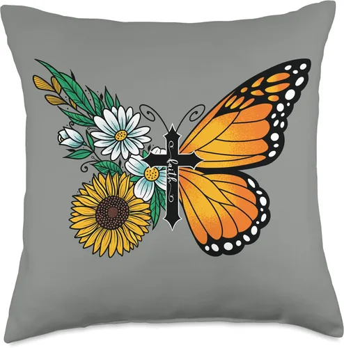 Vista 5 de Smarty Pants Designs Almohada floral con diseño de mariposas, 16 x 16 pulgadas, multicolor