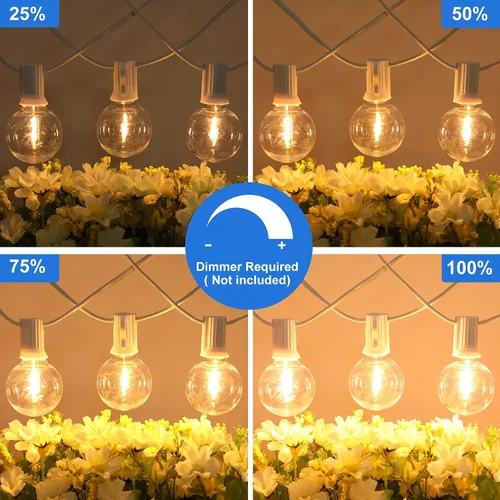 Vista 7 de Bosceos Tira de luces LED G40 para exteriores, 25 pies, regulables, inastillables, impermeables, con 12+2 bombillas conectables, luz colgante Blanco