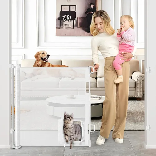 Vista 10 de Puertas retráctiles para bebés con puerta de 55" de ancho Puerta retráctil para perros con puerta para mascotas Puerta retráctil al aire libre