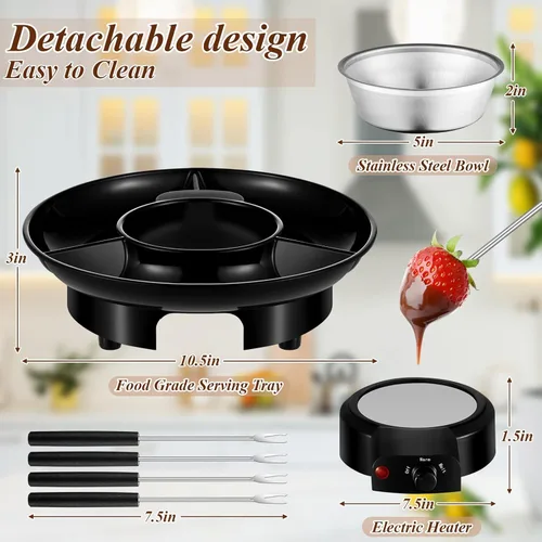 Vista 2 de Lallisa Juego de ollas de fondue eléctricas, kit de fondue de chocolate, máquina de fondue eléctrica, bandejas de servir desmontables con 4