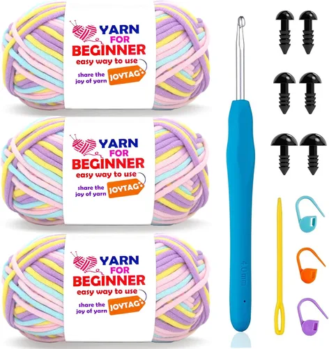 Vista 60 de Hilo de color morado amatista para tejer y tejer, hilo de algodón para tejer, fácil de tejer, para principiantes, con puntadas fáciles de ver