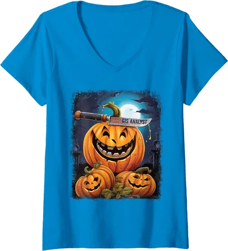 Vista 9 de GIS Analyst Funny Halloween Fun Pun Spooky V-Neck T-Shirt