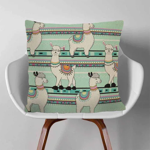 Vista 3 de Fundas de almohada de dibujos animados de 18 x 18 pulgadas, bonitas fundas de almohada cuadradas de lino verde llama para sofá, dormitorio, sala