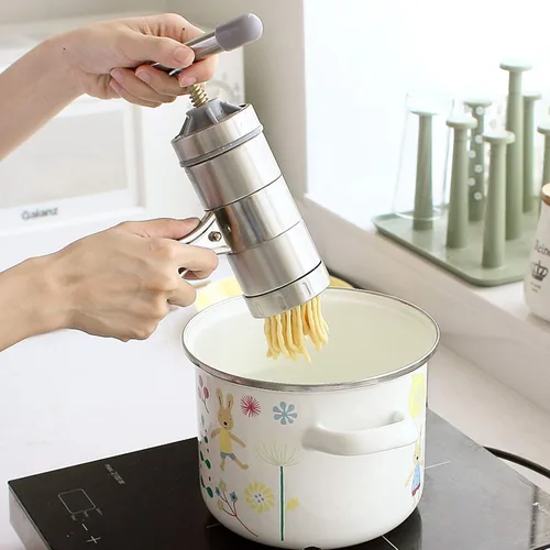 Vista 4 de Máquina manual para hacer pasta de fideos, herramienta de cocina de espagueti, máquina de prensa de acero inoxidable, máquina de prensa para pasta
