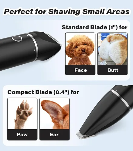 Vista 6 de Casfuy - Cortador de pelo inalámbrico para patas de perro, cortaúñas de ruido bajo para perros pequeños con cuchillas dobles, USB recargable Negro