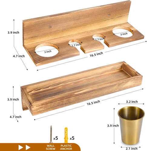 Vista 2 de UPTRUST Organizador de herramientas para el cabello de montaje en pared, juego de 2 capas de madera rústica, bandeja organizadora de productos