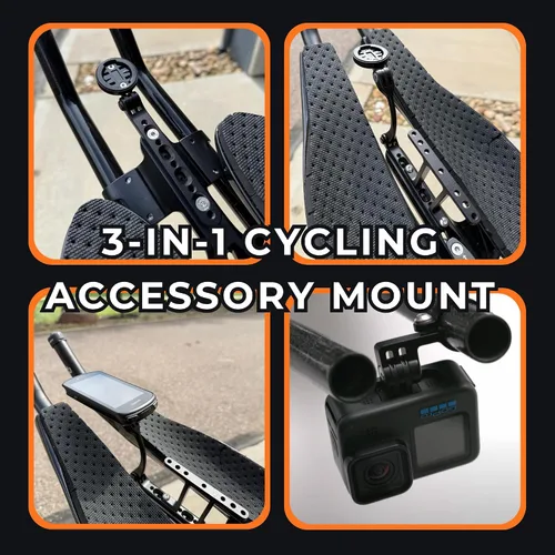 Vista 2 de TRIRIG Polymount 3 en 1 Aero Bars Out Front Bike Computer Mount BTA Soporte y elevador con abrazadera de cámara de acción - Compatible con soporte