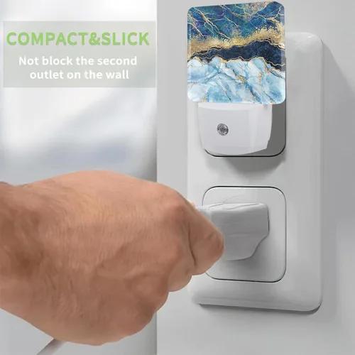 Vista 5 de Luz nocturna de mármol azul índigo, luz nocturna enchufable a la pared con sensor de atardecer a amanecer, lámpara LED de ahorro de energía