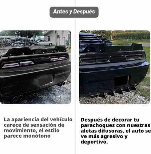 Vista 3 de Juego de difusor trasero de 5 aletas para Dodge Challenger SXT SRT RT Hellcat 2009-2014, difusor de labio de parachoques trasero negro con aletas