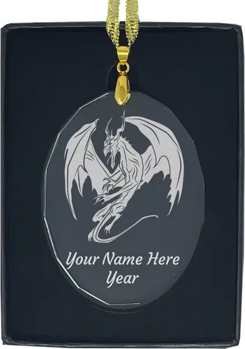 Vista 9 de LaserGram Adorno de Navidad de cristal personalizado, dragón, idea de regalo grabada con láser (forma de diamante)