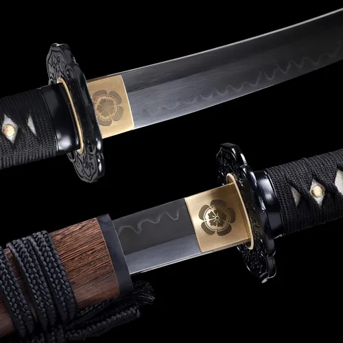 Vista 7 de Tanto Sword - Espada corta hecha a mano de arcilla katana templada de acero T10 real Hamon espada samurái de espiga completa afilada