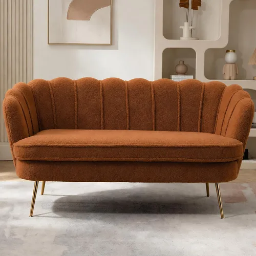 Vista 9 de Anwickjeff 59" de ancho sofá de dos plazas moderno de bouclé, sofá pequeño mini para espacios pequeños, sofá de 2 plazas con patas de metal dorado