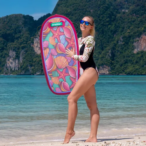 Vista 7 de FunWater Body Board - Tabla de cuerpo de playa - Tablero de PVC ultraligero para playa y piscina, con correas de muñeca envolventes, plegable