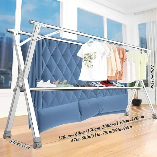 Vista 7 de Laundry Drying Rack Floor Stainless Steel Clothes Drying Rack Foldable Adjustable Large Garment Laundry Racks Portable Clothing Balcony