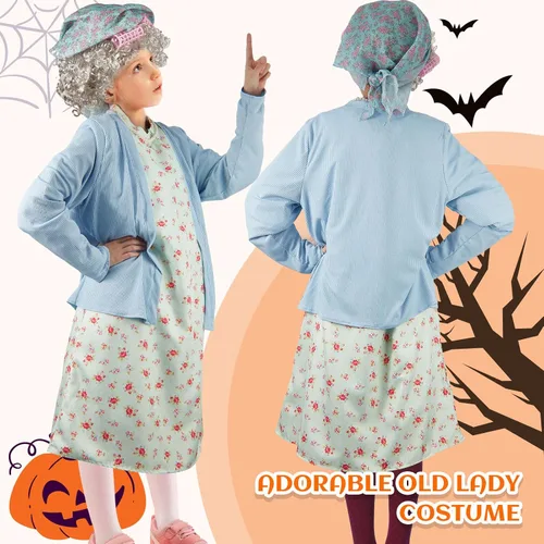 Vista 2 de Zhanmai 7 Pcs 100th Day of School Old Lady Costume Dress and Coat Sets Grandma Costume Granny Costume for Woman