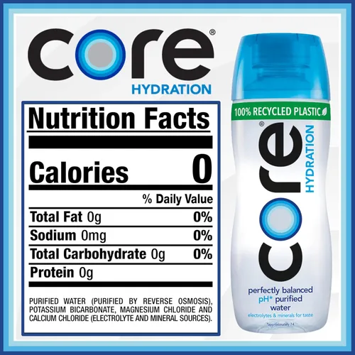 Vista 2 de Core Hidratación Agua perfectamente equilibrada, botellas de 0.5 L, 24 unidades (4 paquetes de 6)