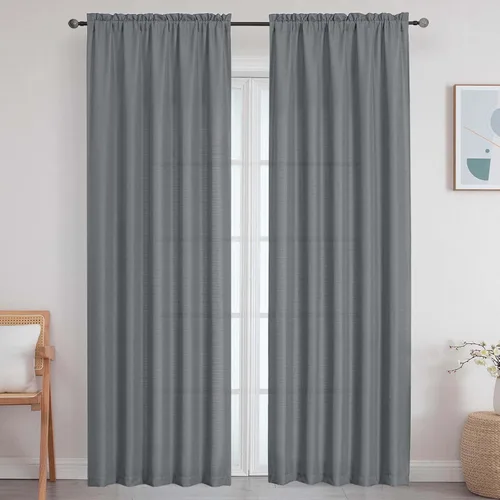 Vista 53 de Cortinas de lino para dormitorio y sala de estar de 96 pulgadas de largo, juego de 2 paneles, con bolsillo para cortinero, filtrado de luz, textura