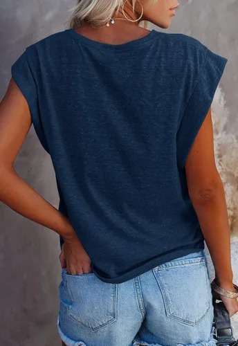 Vista 3 de FISACE Camisetas básicas de verano con cuello redondo y manga casquillo para mujer