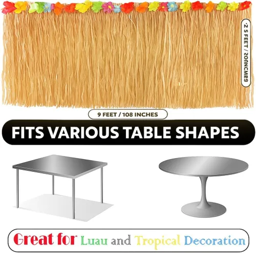 Vista 3 de GiftExpress Falda de mesa de hierba Luau de 9 pies x 29.5 pulgadas, falda de fiesta temática hawaiana con decoración de flores de hibisco, telón