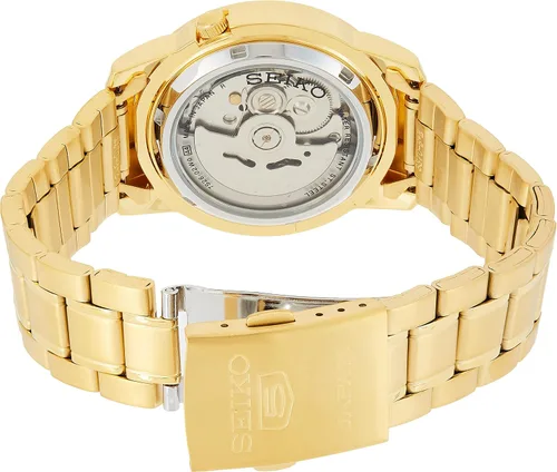 Vista 3 de Seiko 5 reloj automático de oro amarillo tono oro para hombre SNKK38J1