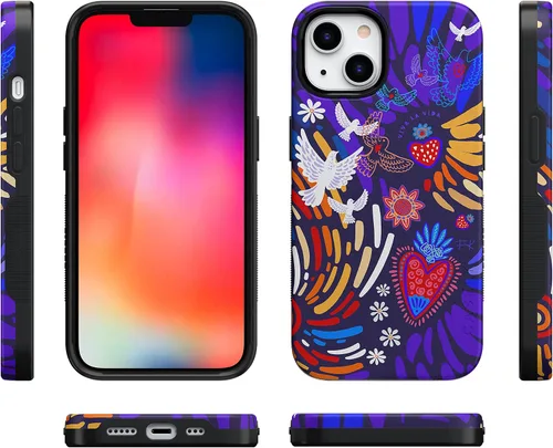 Vista 7 de Carcasa Casely iPhone 14 Viva la Vida Collage de Frida Kahlo Compatible con MagSafe Diseño protector audaz