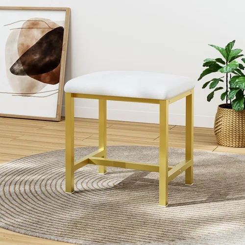 Vista 8 de Pequeño Taburete de Tocador, Lindos Taburetes de Tocador con Cojín, Silla de Tocador Blanca y Dorada para Espacios Pequeños, Sala de Estar, Oro