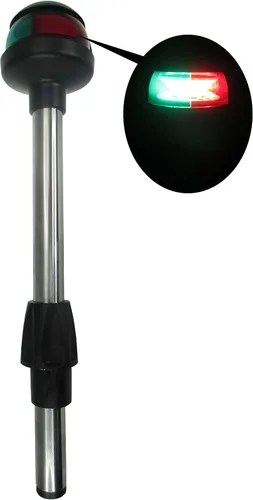 Vista 8 de Pactrade Marine Luz LED verde roja de navegación de 12 pulgadas SS304 collar de poste enchufable (con base de nailon de 2 clavijas enchufe negro)